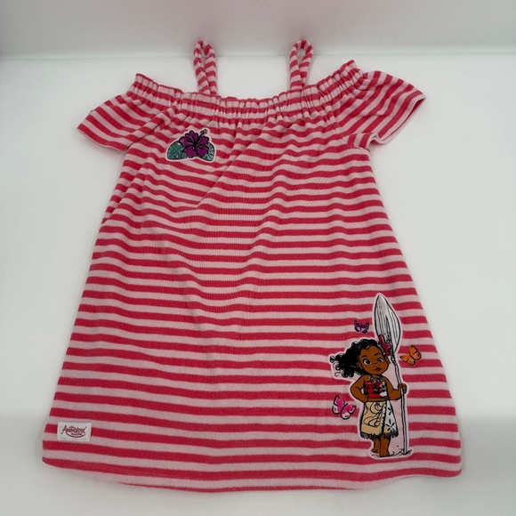 Disney Dress Girls 7/8 Pink Moana Terrycloth Beach Cover Up Striped Summer - Picture 1 of 11